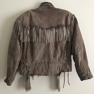 Final offer: Vintage Suede Moto Jacket With Fringe